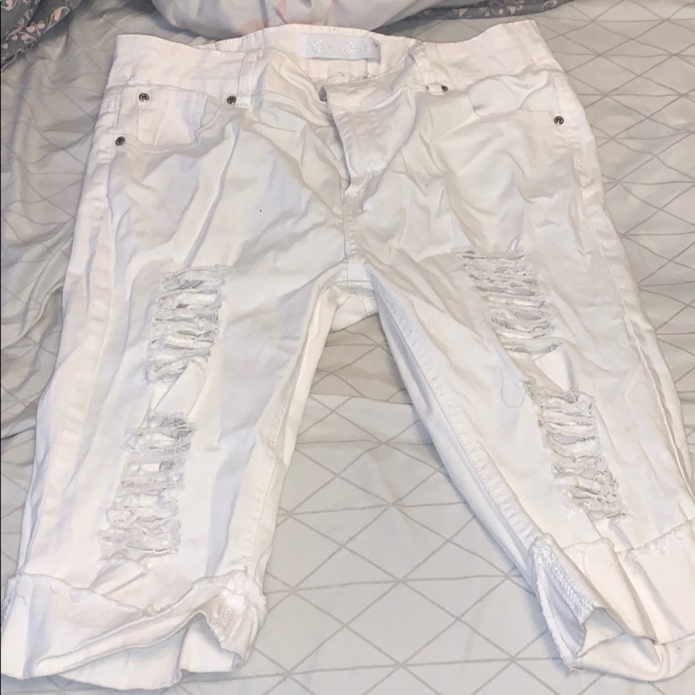 White ripped  Bermuda shorts